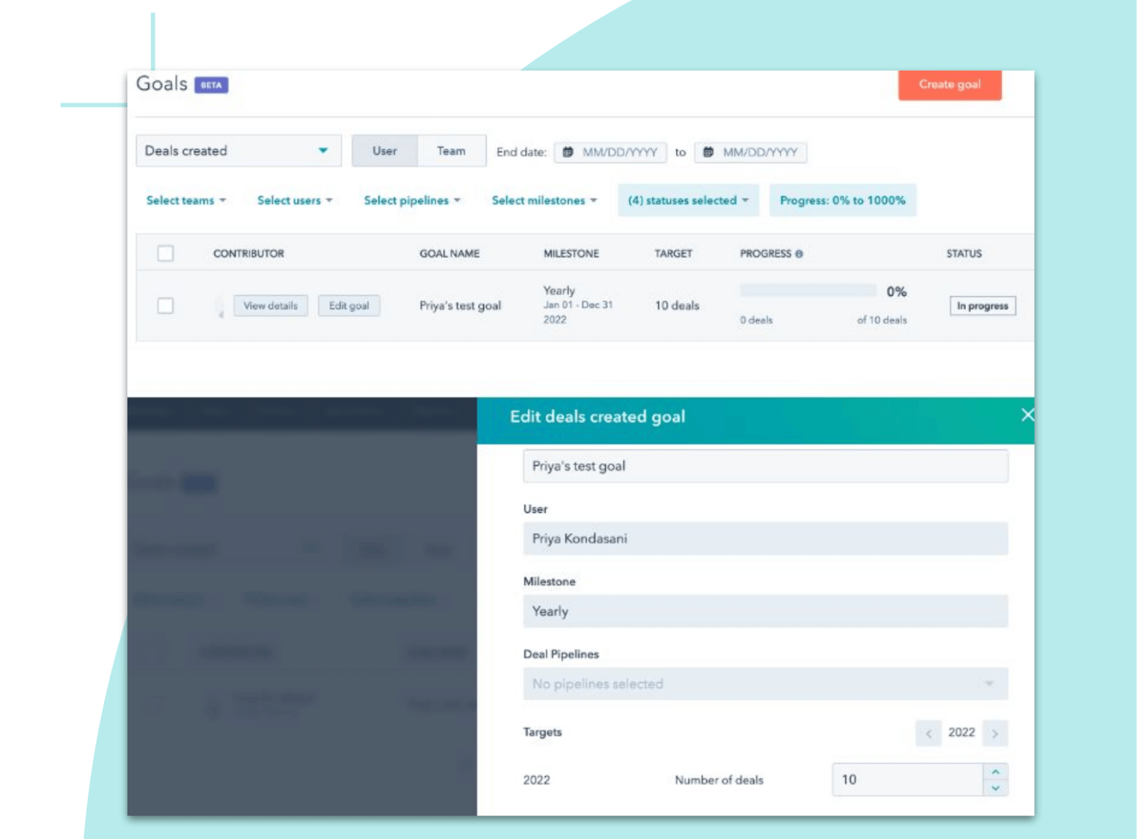 objetivos personalizables hubspot 2022