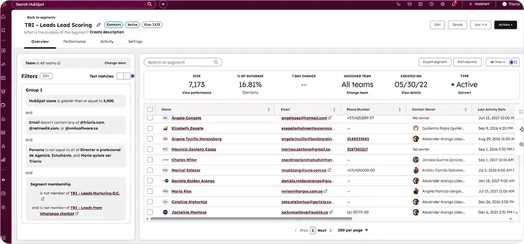 Listas de segmentación scoring